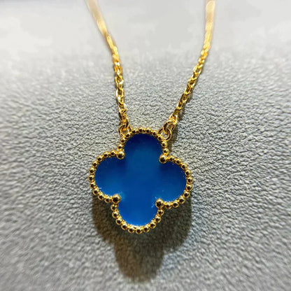 [Windsor Jewelry]CLOVER 15MM BLUE AGATE NECKLACE