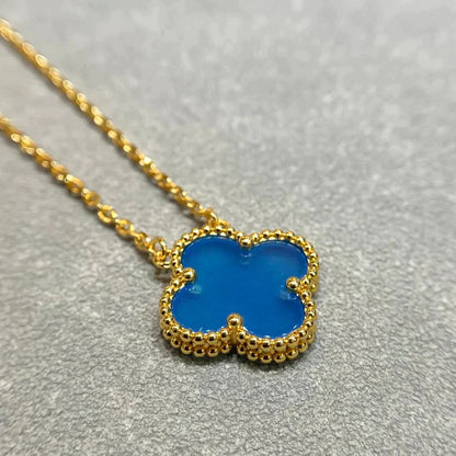 [Windsor Jewelry]CLOVER 15MM BLUE AGATE NECKLACE