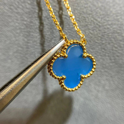 [Windsor Jewelry]CLOVER 15MM BLUE AGATE NECKLACE