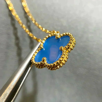 [Windsor Jewelry]CLOVER 15MM BLUE AGATE NECKLACE