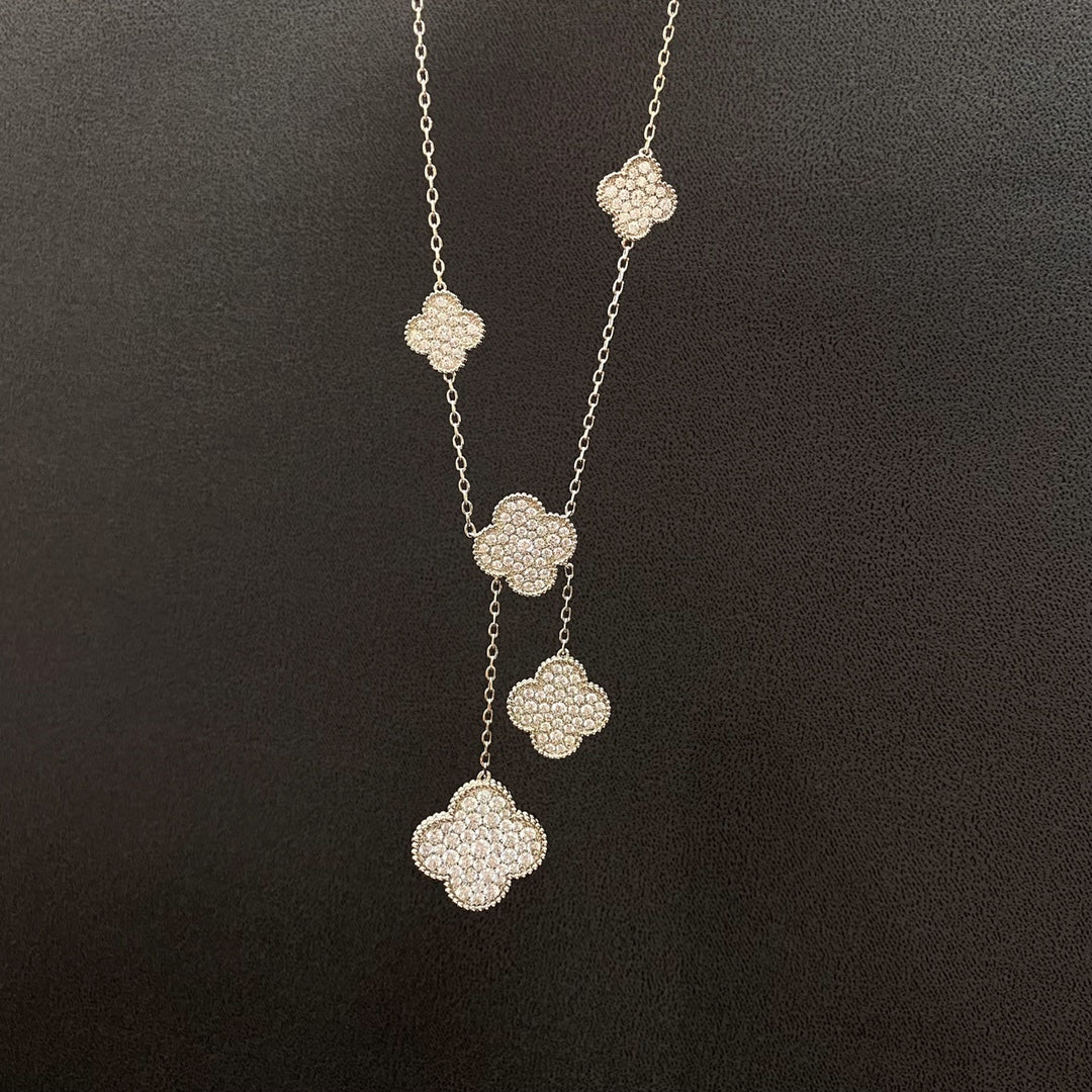 [Windsor Jewelry]CLOVER 5 MOTIFS SILVER DIAMONDS NECKLACE