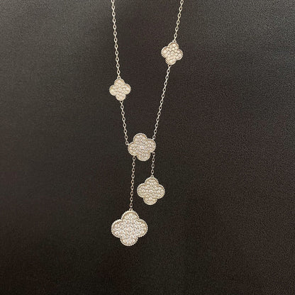 [Windsor Jewelry]CLOVER 5 MOTIFS SILVER DIAMONDS NECKLACE