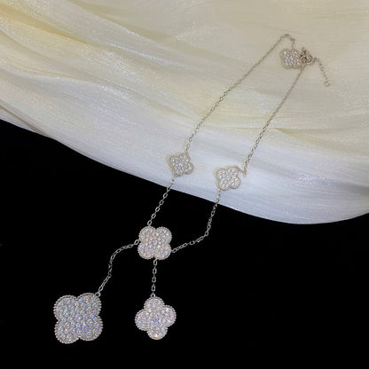 [Windsor Jewelry]CLOVER 5 MOTIFS SILVER DIAMONDS NECKLACE
