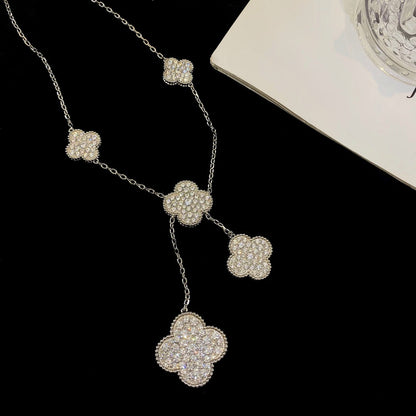[Windsor Jewelry]CLOVER 5 MOTIFS SILVER DIAMONDS NECKLACE