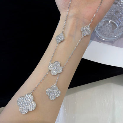 [Windsor Jewelry]CLOVER 5 MOTIFS SILVER DIAMONDS NECKLACE