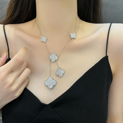 [Windsor Jewelry]CLOVER 5 MOTIFS SILVER DIAMONDS NECKLACE