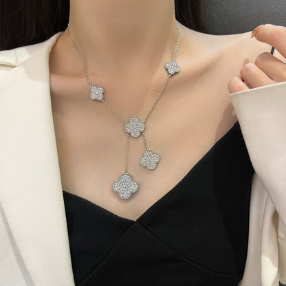 [Windsor Jewelry]CLOVER 5 MOTIFS SILVER DIAMONDS NECKLACE