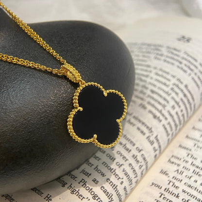 [Windsor Jewelry]CLOVER 25MM NECKLACE GOLD ONYX