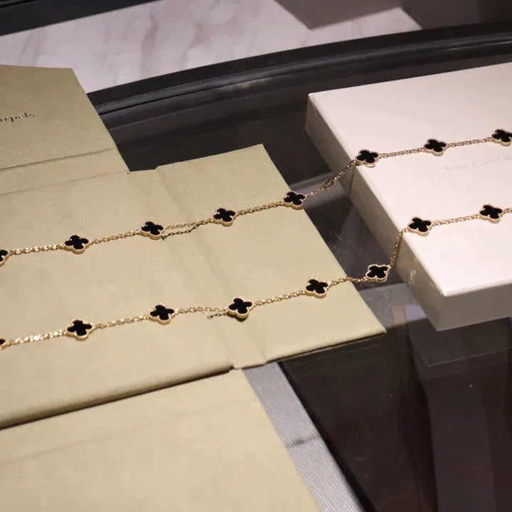 [Windsor Jewelry]CLOVER 20 MOTIFS ONYX NECKLACE