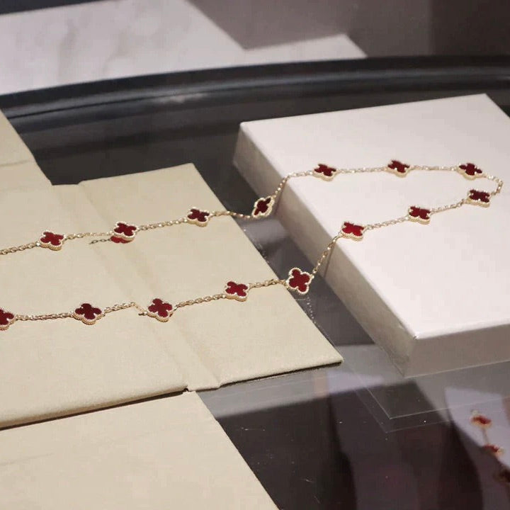 [Windsor Jewelry]CLOVER 20 MOTIFS CARNELIAN NECKLACE
