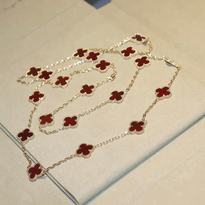 [Windsor Jewelry]CLOVER 20 MOTIFS CARNELIAN NECKLACE