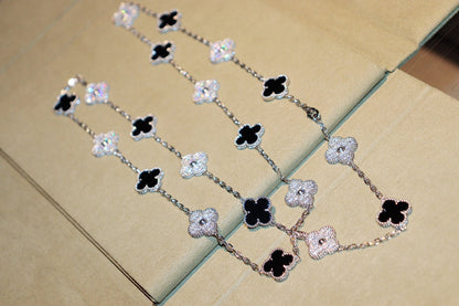 [Windsor Jewelry]CLOVER 20 MOTIFS ONYX DIAMOND SILVER