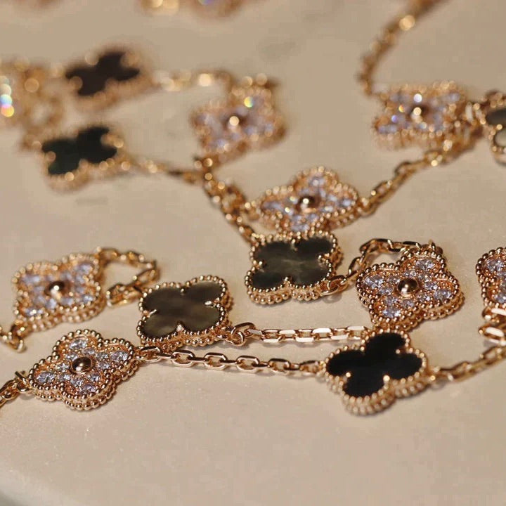 [Windsor Jewelry]CLOVER 20 MOTIFS DARK MOP DIAMOND  NECKLACE