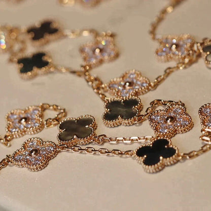 [Windsor Jewelry]CLOVER 20 MOTIFS DARK MOP DIAMOND  NECKLACE