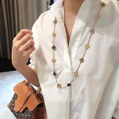 [Windsor Jewelry]CLOVER 20 MOTIFS DARK MOP DIAMOND  NECKLACE