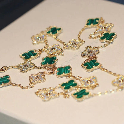 [Windsor Jewelry]CLOVER 20 MOTIFS MALACHITE DIAMOND NECKLACE