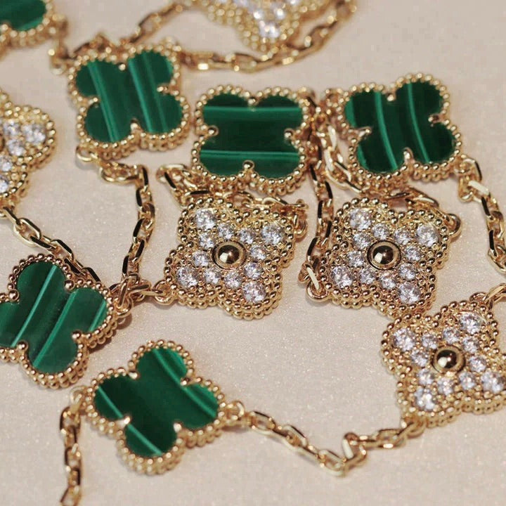 [Windsor Jewelry]CLOVER 20 MOTIFS MALACHITE DIAMOND NECKLACE