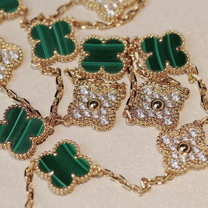 [Windsor Jewelry]CLOVER 20 MOTIFS MALACHITE DIAMOND NECKLACE