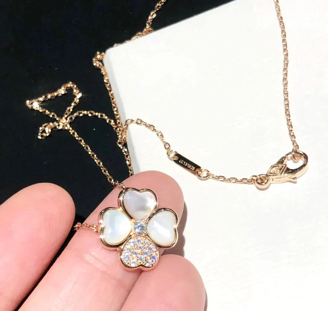 [Windsor Jewelry]CLOVER MOP DIAMOND ROSE GOLD NECKLACE