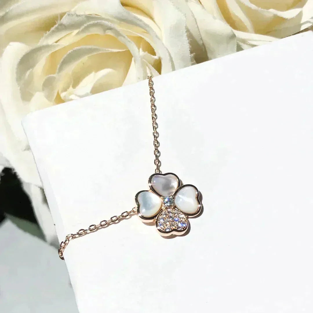 [Windsor Jewelry]CLOVER MOP DIAMOND ROSE GOLD NECKLACE