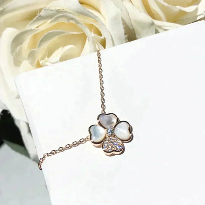 [Windsor Jewelry]CLOVER MOP DIAMOND ROSE GOLD NECKLACE