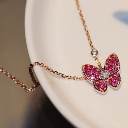 [Windsor Jewelry]BUTTERFLY RED DIAMOND ROSE GOLD NECKLACE