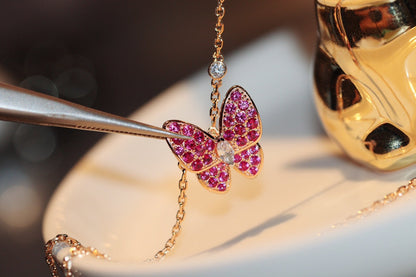 [Windsor Jewelry]BUTTERFLY RED DIAMOND ROSE GOLD NECKLACE