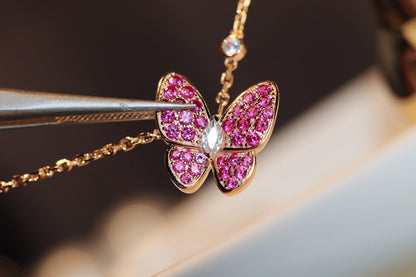 [Windsor Jewelry]BUTTERFLY RED DIAMOND ROSE GOLD NECKLACE