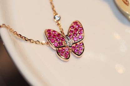 [Windsor Jewelry]BUTTERFLY RED DIAMOND ROSE GOLD NECKLACE