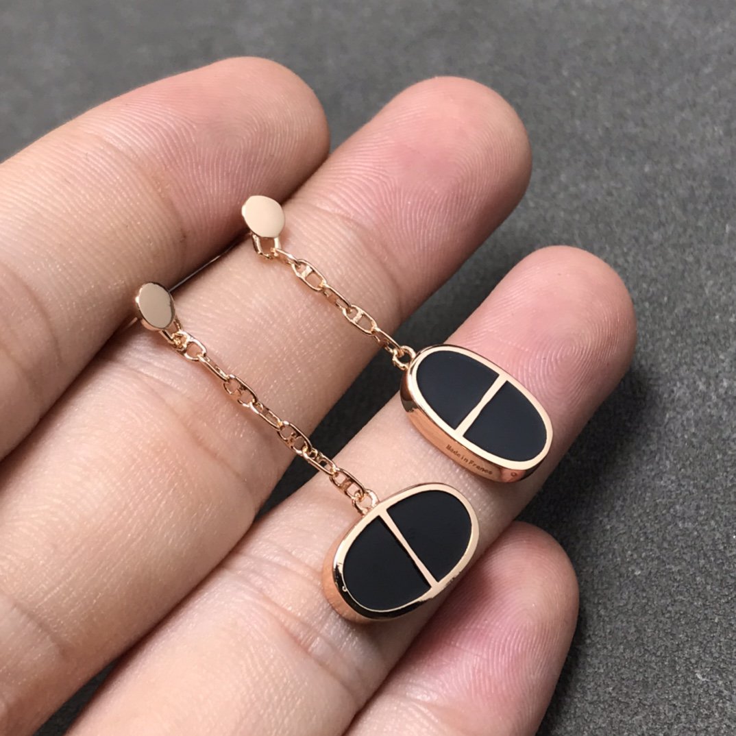 [Windsor Jewelry]CHAINE VERSO BLACK CERAMIC SILVER EARRINGS