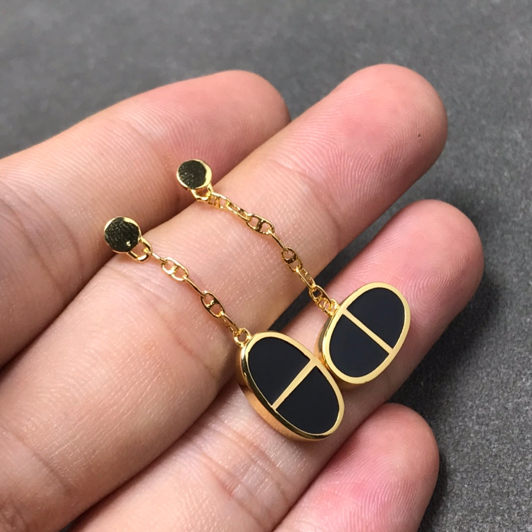 [Windsor Jewelry]CHAINE VERSO BLACK CERAMIC SILVER EARRINGS