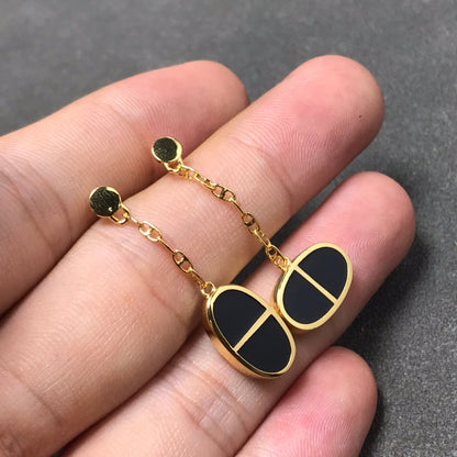 [Windsor Jewelry]CHAINE VERSO BLACK CERAMIC SILVER EARRINGS