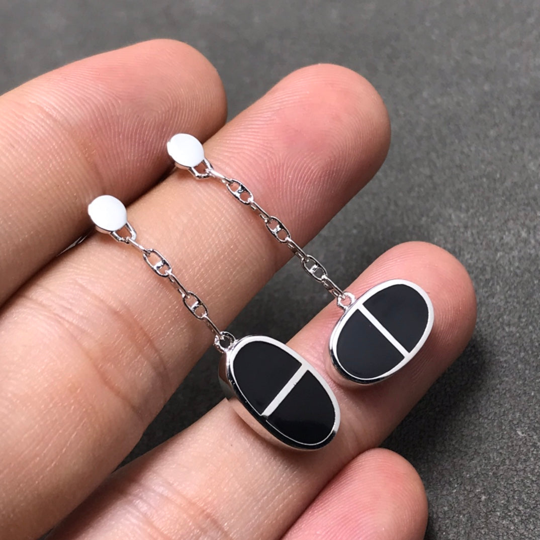 [Windsor Jewelry]CHAINE VERSO BLACK CERAMIC SILVER EARRINGS