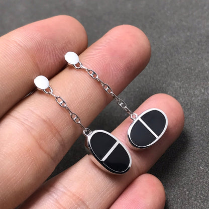 [Windsor Jewelry]CHAINE VERSO BLACK CERAMIC SILVER EARRINGS