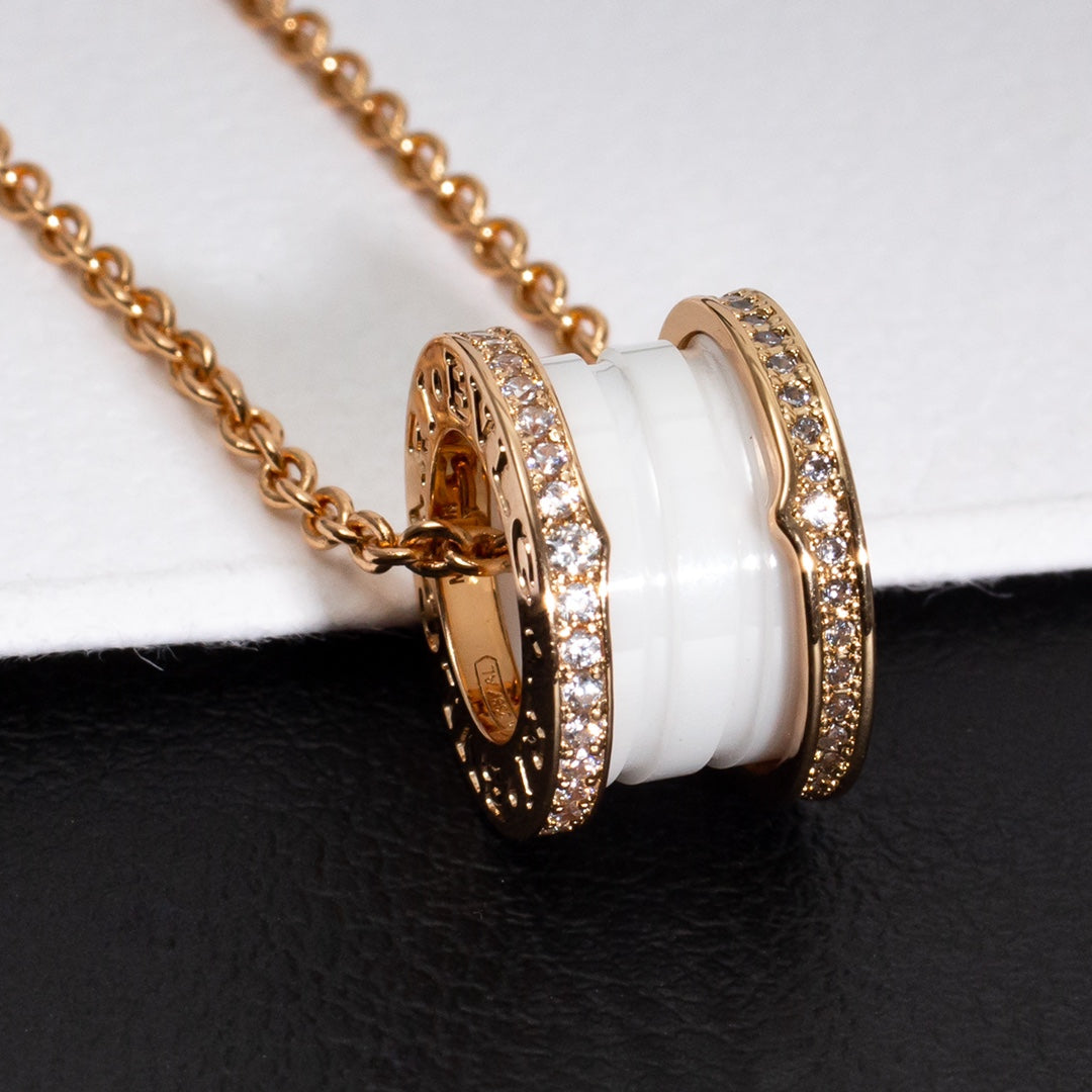 [Windsor Jewelry]ZERO 1 WHITE CERAMIC PINK GOLD DIAMOND NECKLACE