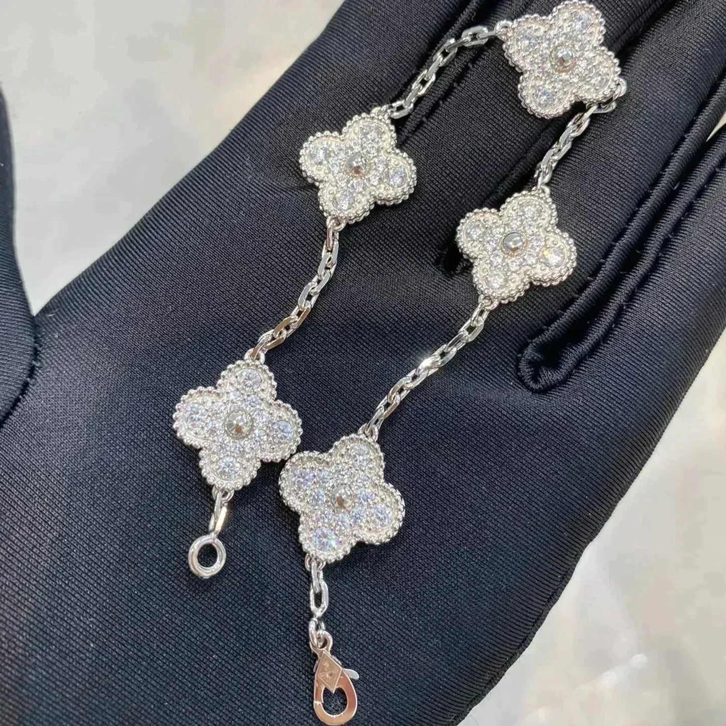 [Windsor Jewelry]CLOVER 5 MOTIFS  DIAMOND BRACELET SILVER