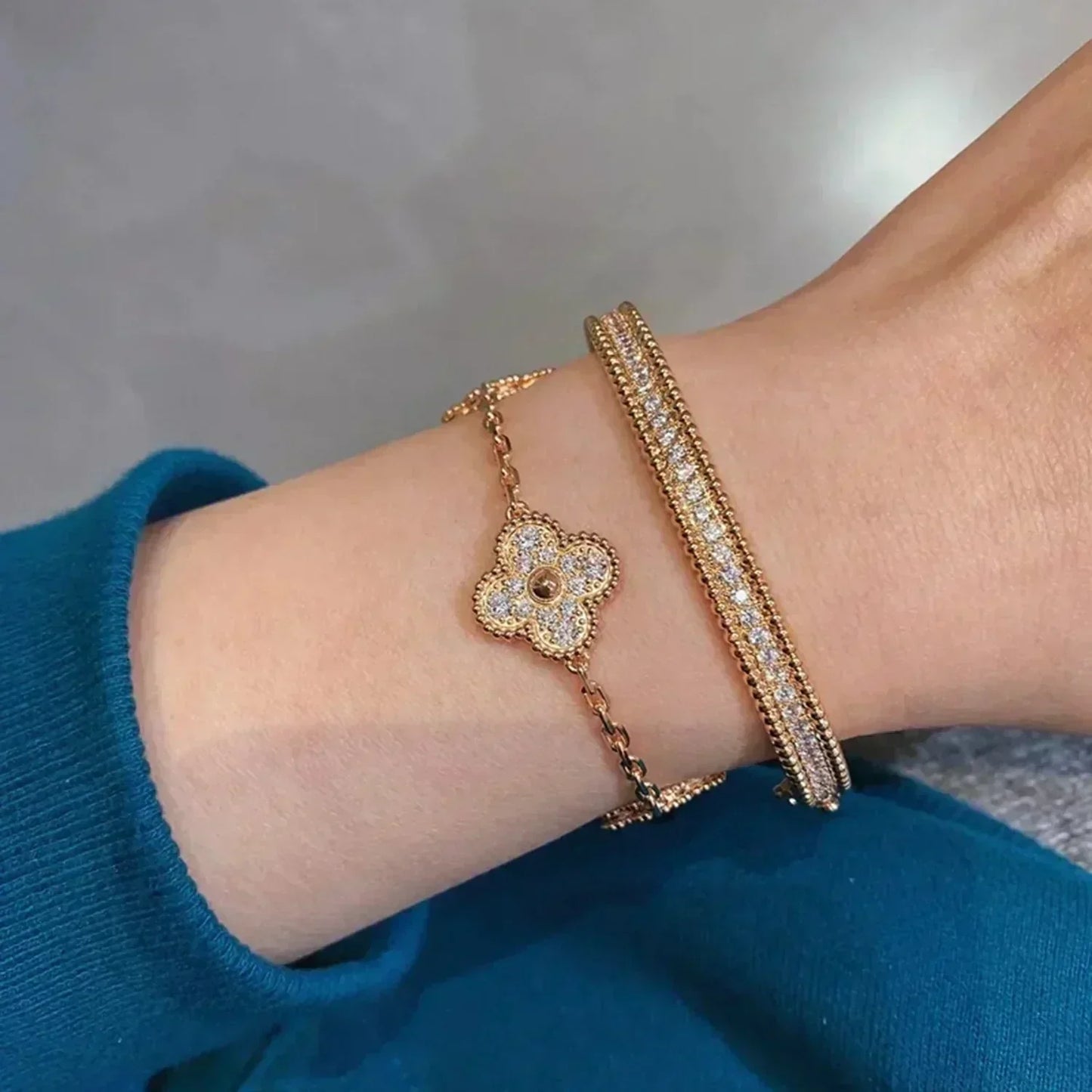 [Windsor Jewelry]CLOVER 5 MOTIFS  FULL DIAMOND BRACELET