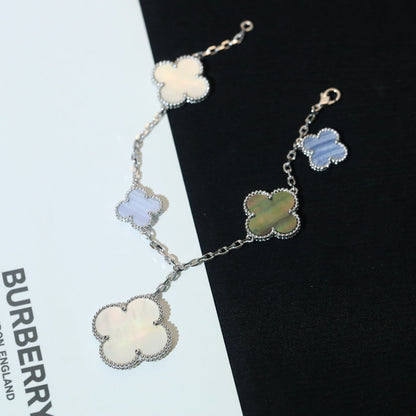 [Windsor Jewelry]CLOVER BRACELET 5 MOTIFS MOP CHALCEDONY SILVER