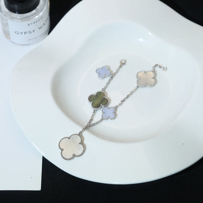 [Windsor Jewelry]CLOVER BRACELET 5 MOTIFS MOP CHALCEDONY SILVER