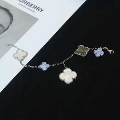 [Windsor Jewelry]CLOVER BRACELET 5 MOTIFS MOP CHALCEDONY SILVER