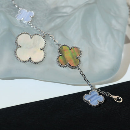 [Windsor Jewelry]CLOVER BRACELET 5 MOTIFS MOP CHALCEDONY SILVER