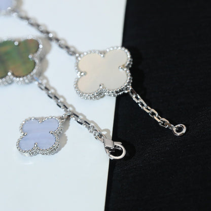 [Windsor Jewelry]CLOVER BRACELET 5 MOTIFS MOP CHALCEDONY SILVER