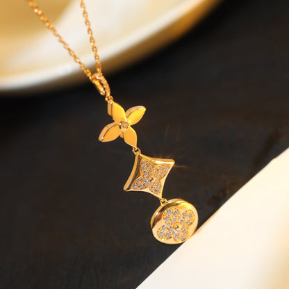 [Windsor Jewelry]STAR AND SUN DIAMOND PINK GOLD NECKLACE