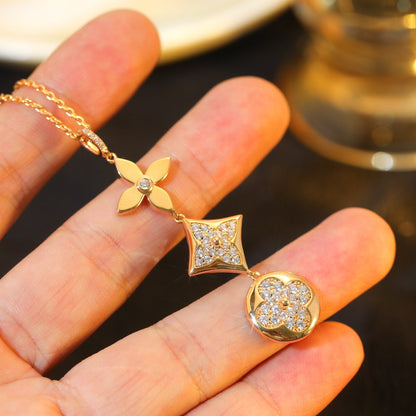 [Windsor Jewelry]STAR AND SUN DIAMOND PINK GOLD NECKLACE