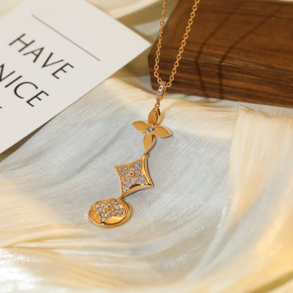 [Windsor Jewelry]STAR AND SUN DIAMOND PINK GOLD NECKLACE