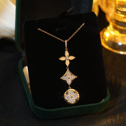 [Windsor Jewelry]STAR AND SUN DIAMOND PINK GOLD NECKLACE