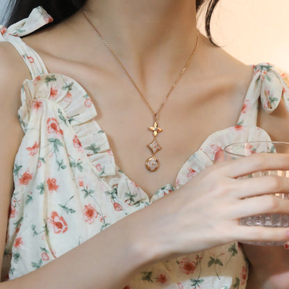 [Windsor Jewelry]STAR AND SUN DIAMOND PINK GOLD NECKLACE