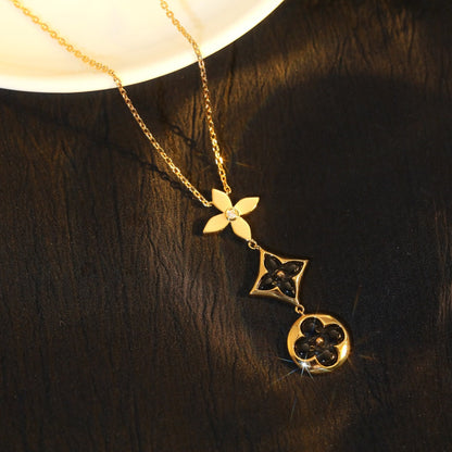 [Windsor Jewelry]STAR AND SUN ONYX PINK GOLD NECKLACE