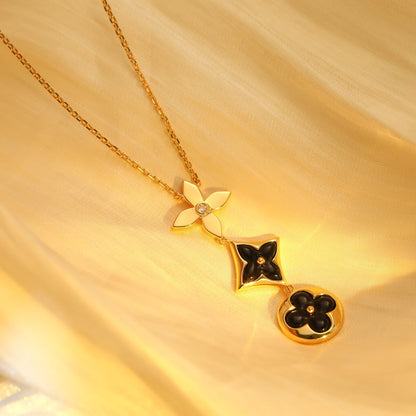[Windsor Jewelry]STAR AND SUN ONYX PINK GOLD NECKLACE