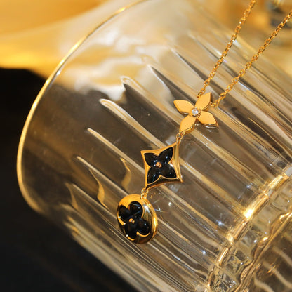 [Windsor Jewelry]STAR AND SUN ONYX PINK GOLD NECKLACE